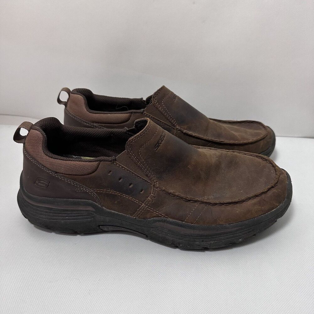 Skechers Loafers Mens11.5 Brown Expended Seveno Slip On Leather Classic Casual